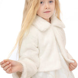 Girls Faux Fur Shrug Jacket Tied Ribbon Cozy Bolero