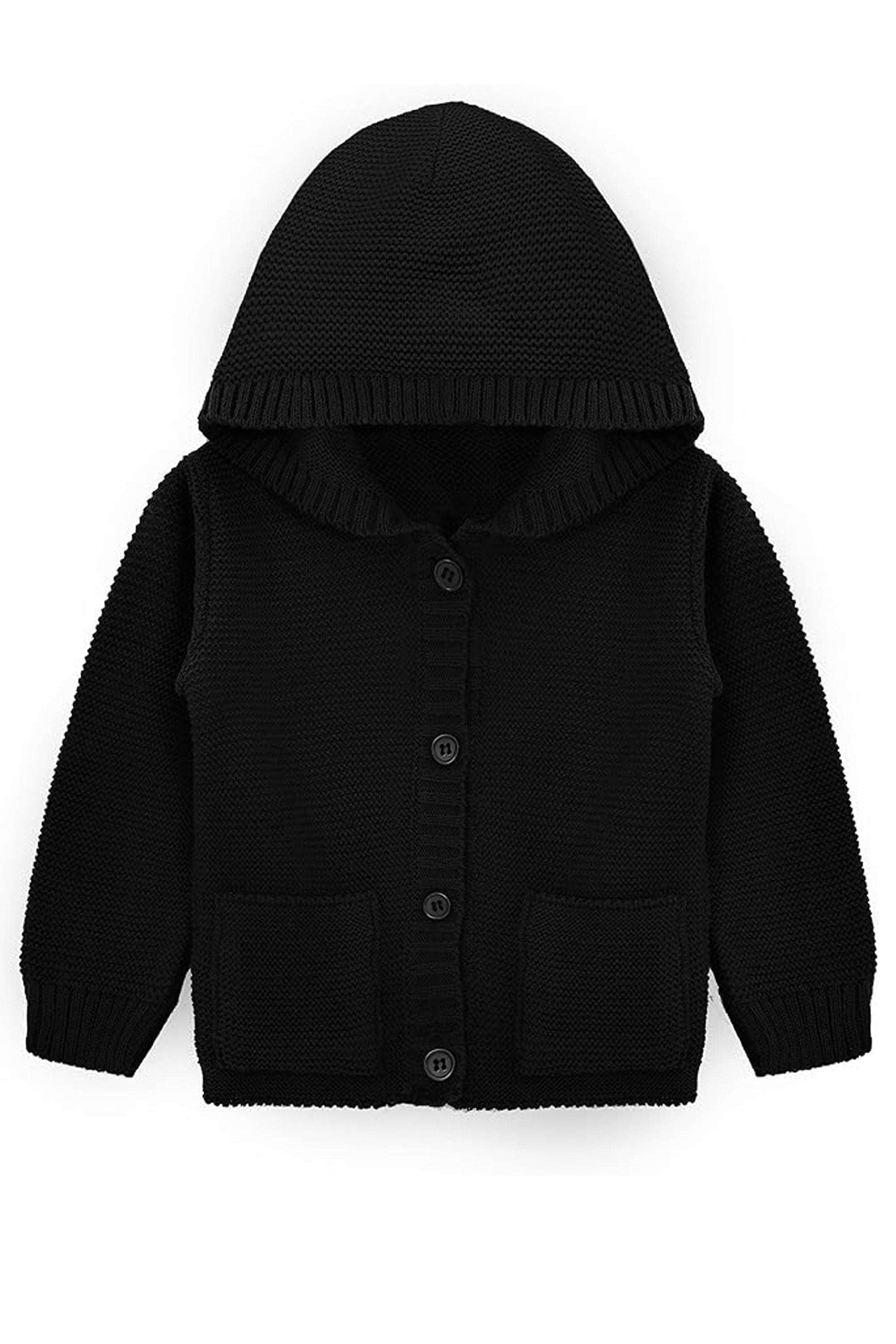 Baby Boys' Hooded Cardigan, Soft Knit Ribbed Buton Closure Sweater