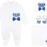 Baby Boy Newborn Crown Jewels Layette 4-Piece Gift Set, Newborn Footie for Baby Shower