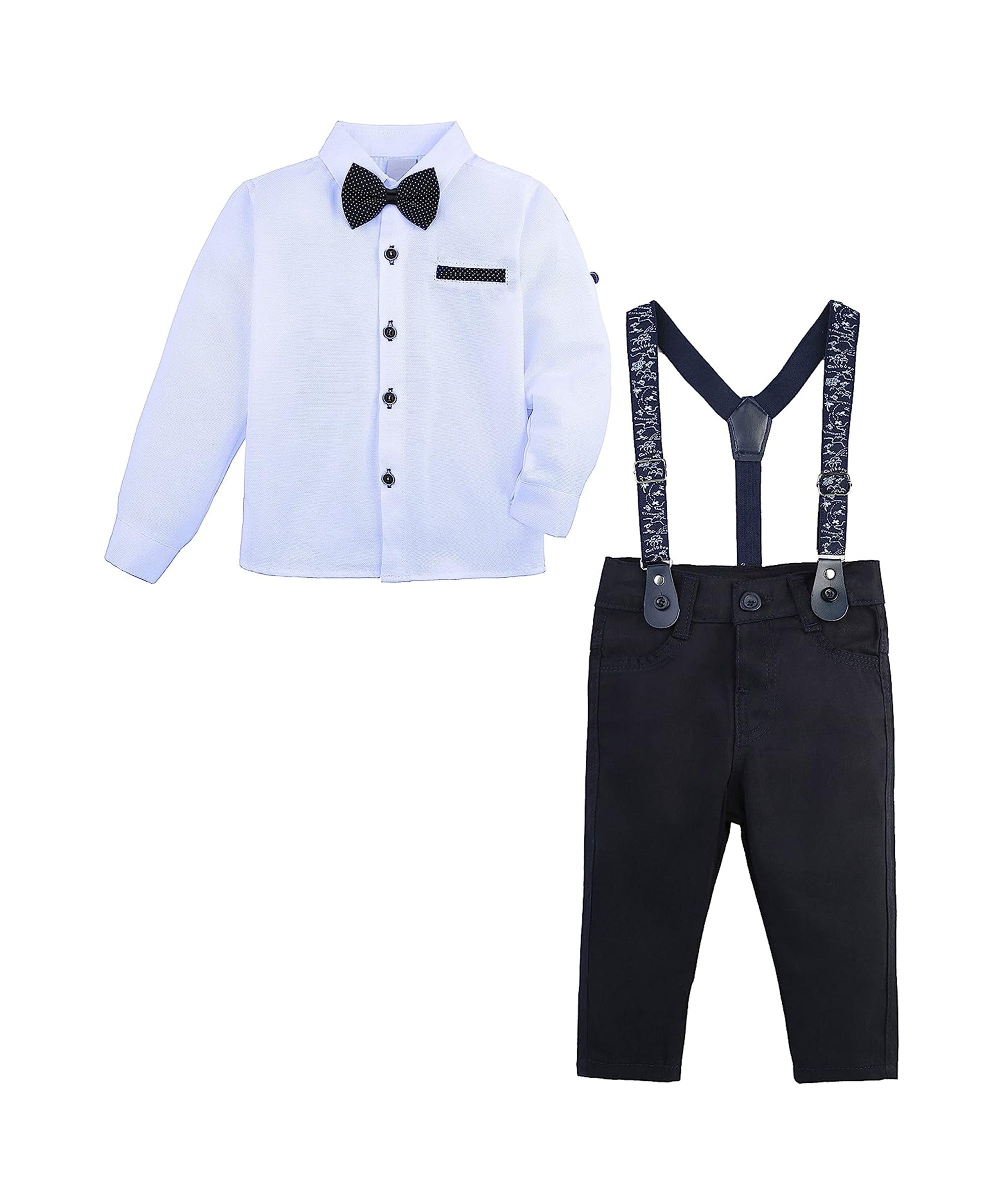 Boys cotton suit with shirt, pants and suspender set; perfect for baby boy clothes & christmas gift ideas  