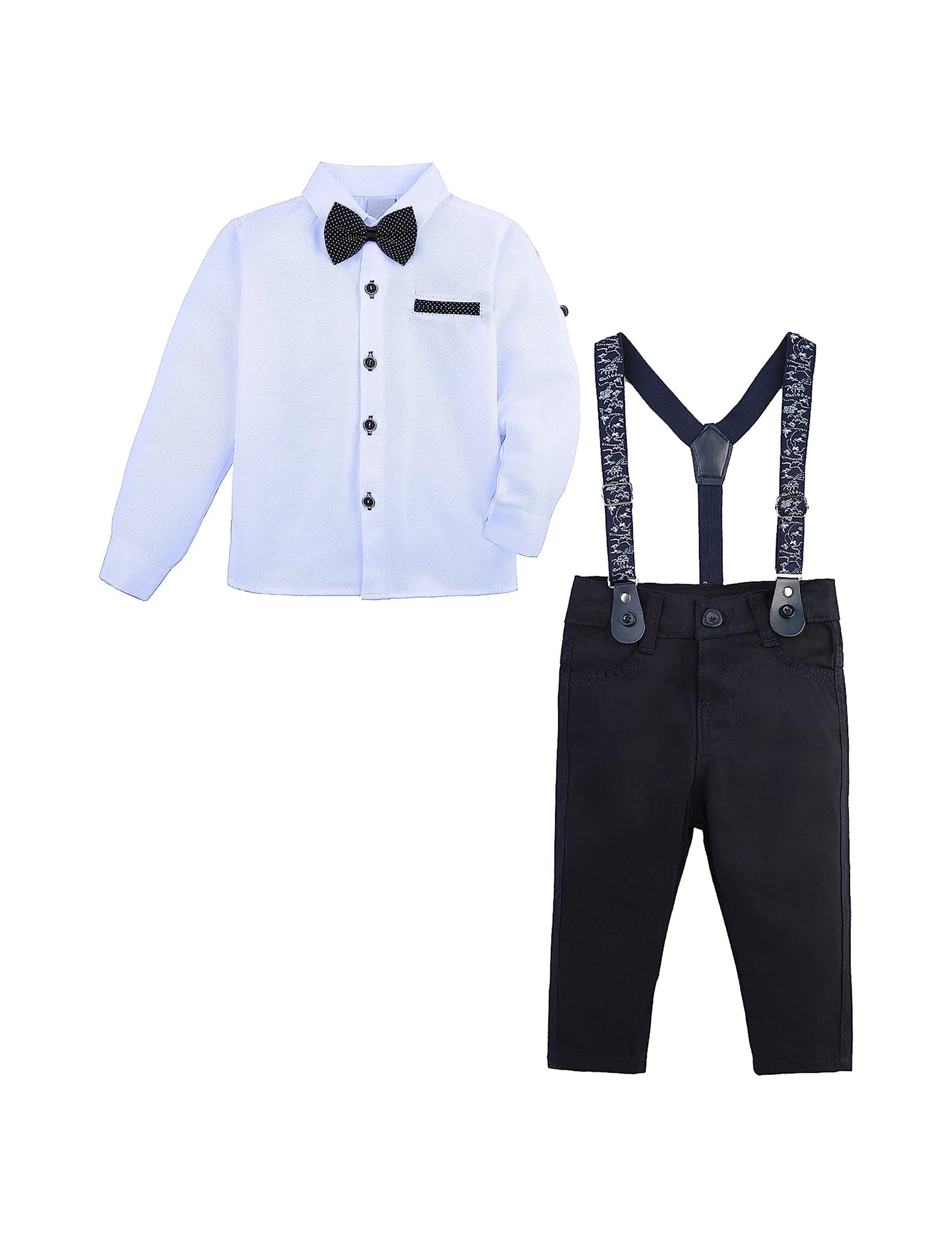 Boys cotton suit with shirt, pants and suspender set; perfect for baby boy clothes & christmas gift ideas  