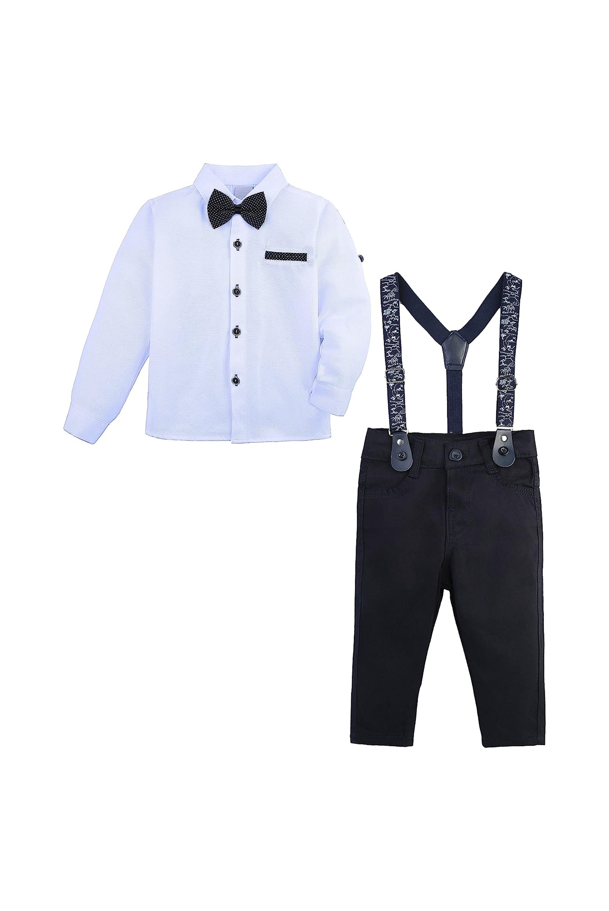 Boys cotton suit with shirt, pants and suspender set; perfect for baby boy clothes & christmas gift ideas  