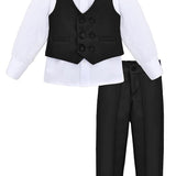 Boys 4 piece tuxedo suit with shirt, pants, vest and bow tie; perfect for baby boy clothes & christmas gift ideas  