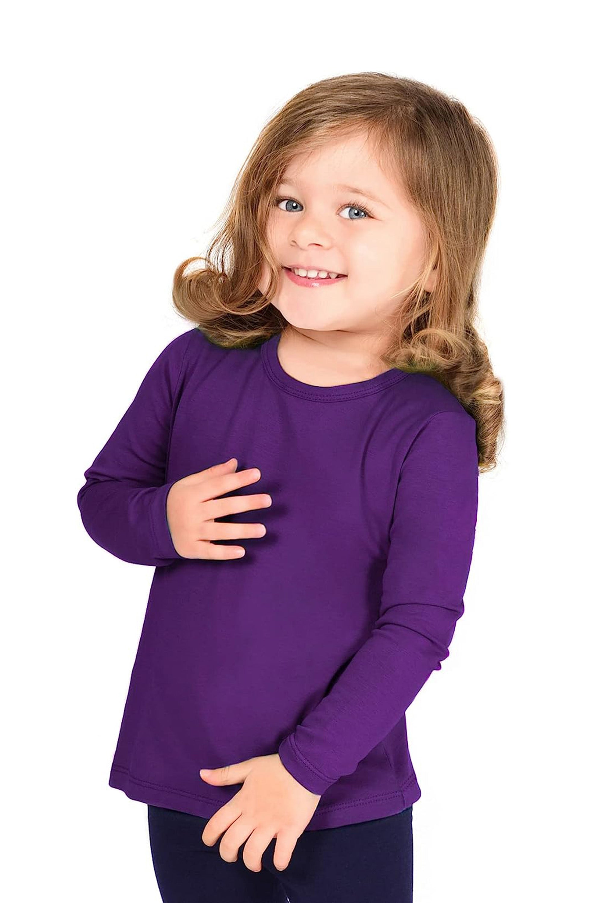 Girls' Basic Crewneck Long Sleeve Cotton T-Shirt / 11-12 Years LILAX