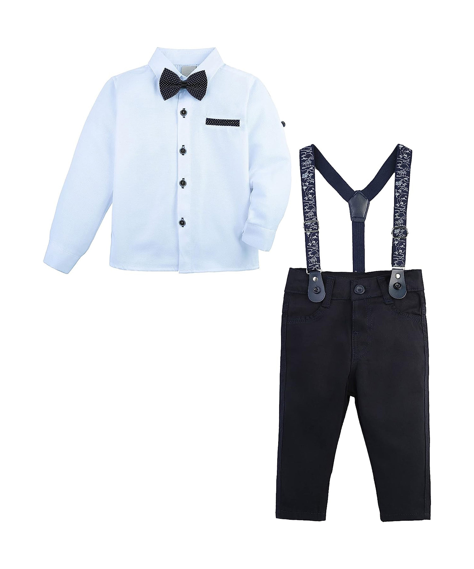 Boys cotton suit with shirt, pants and suspender set; perfect for baby boy clothes & christmas gift ideas  