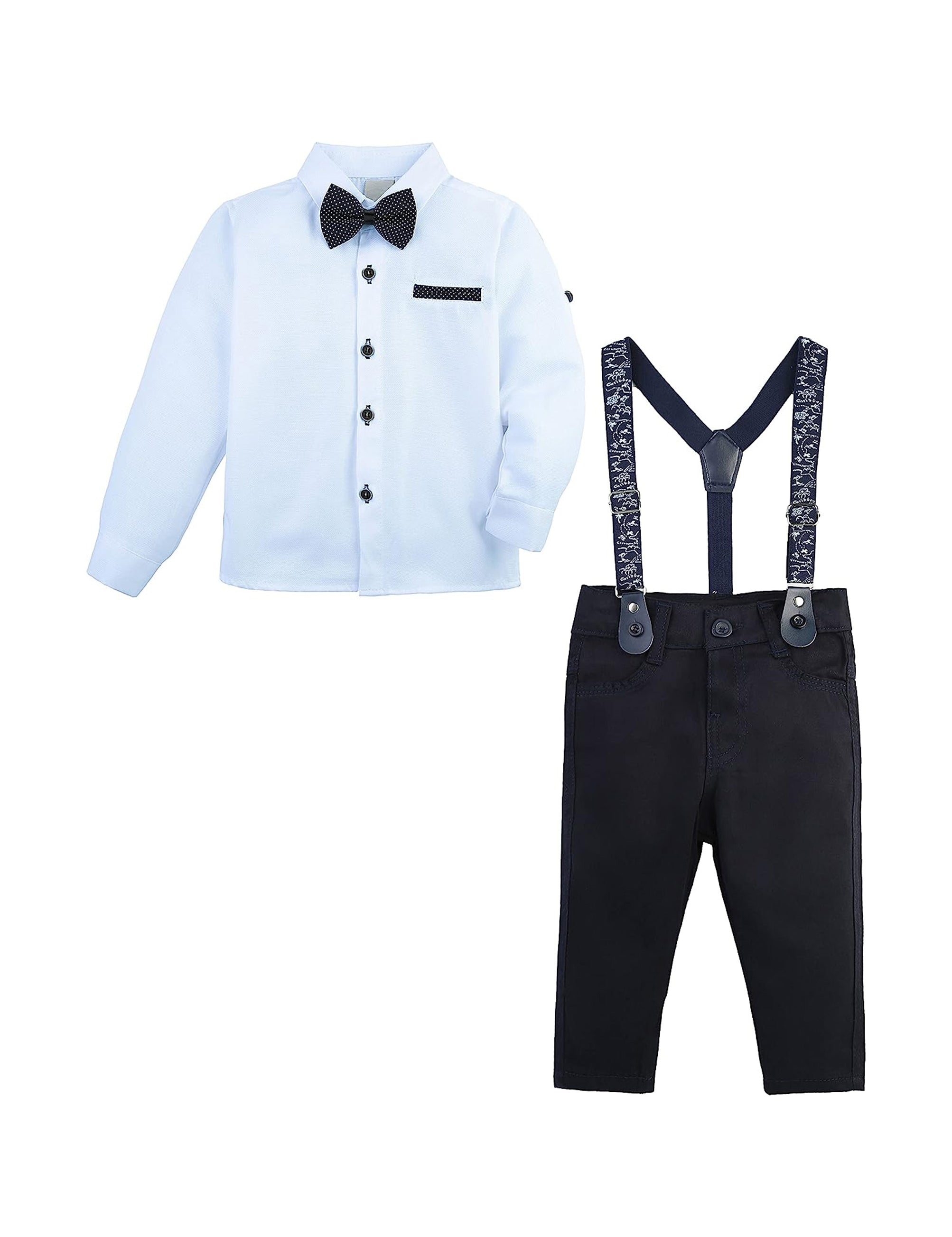 Boys cotton suit with shirt, pants and suspender set; perfect for baby boy clothes & christmas gift ideas  