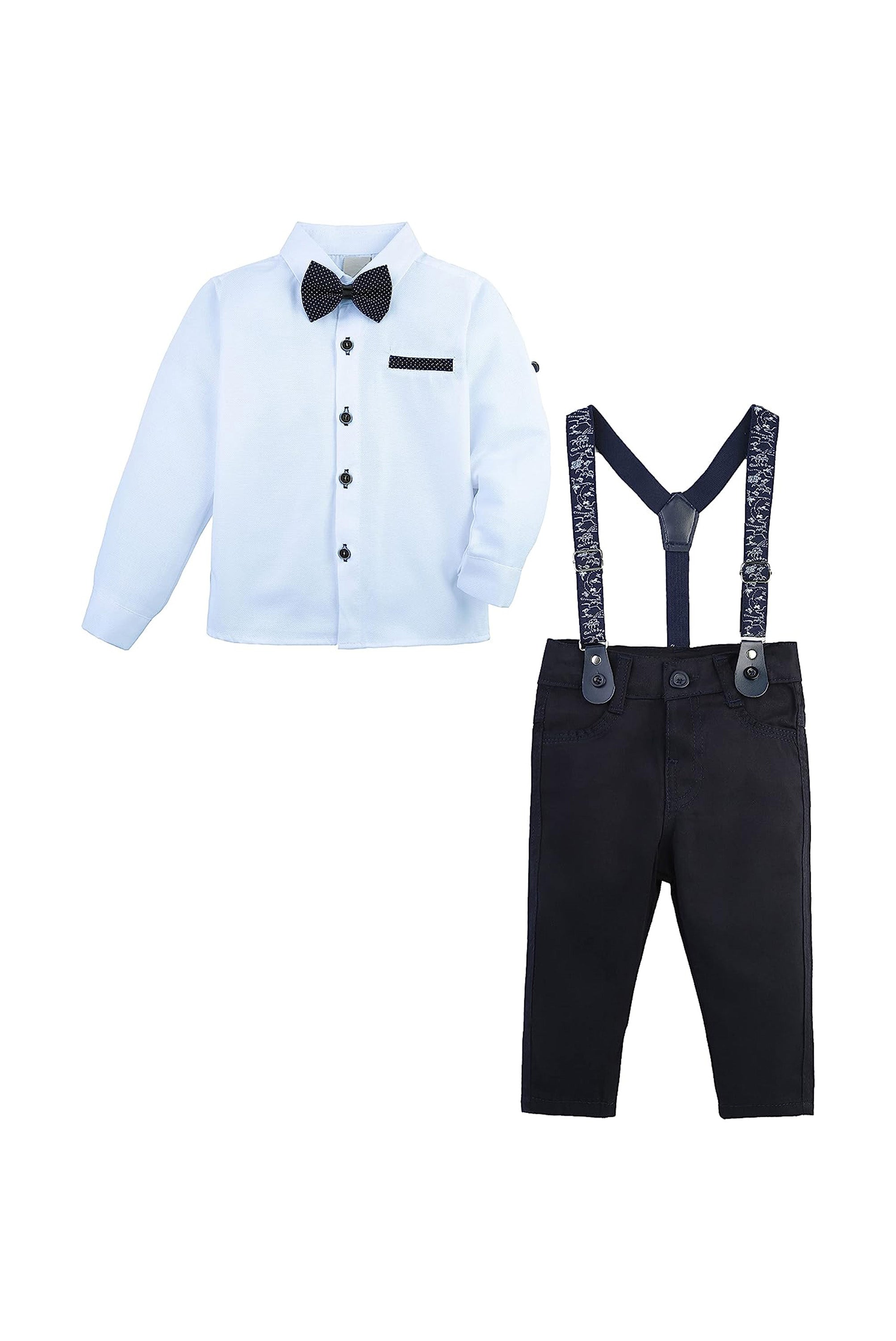 Boys cotton suit with shirt, pants and suspender set; perfect for baby boy clothes & christmas gift ideas  