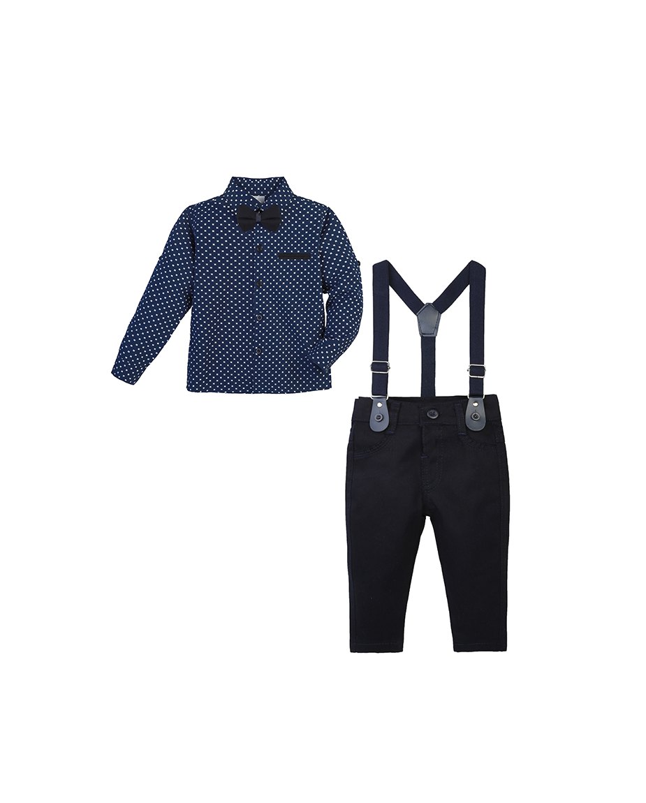 Boys Patterned Shirt & Suspender Pants Set