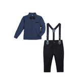 Boys Patterned Shirt & Suspender Pants Set