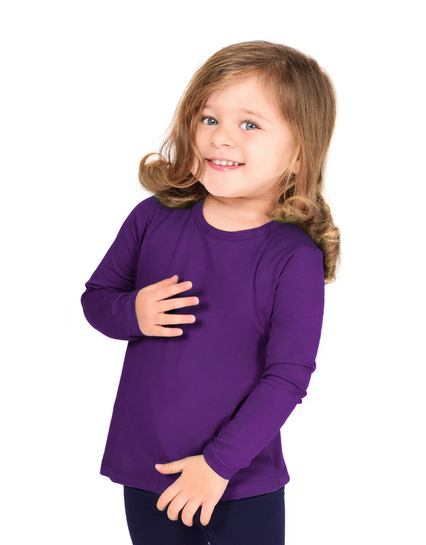 Girls' Basic Crewneck Long Sleeve Cotton T-Shirt  / 5 to 7 Years lilax