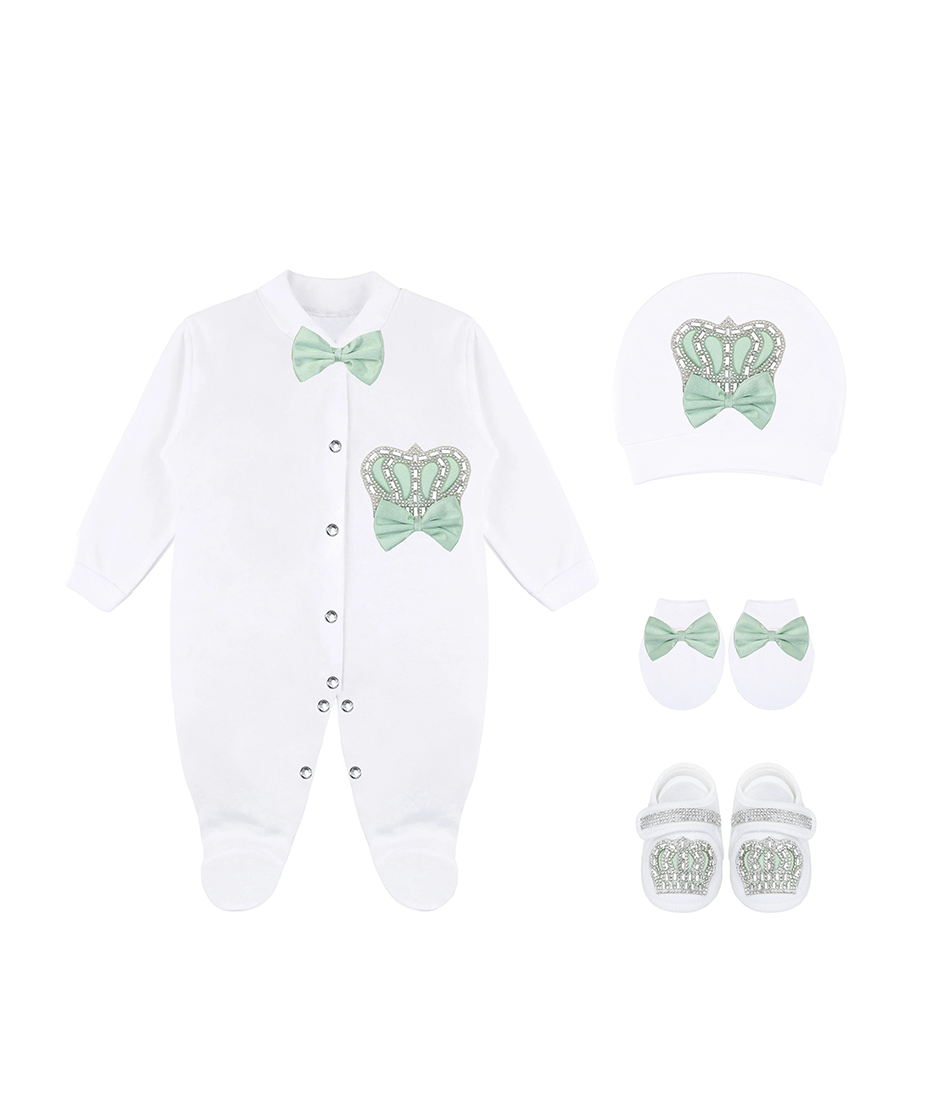 Newborn Baby 4-Piece Cotton Jeweled Layette Gift Set