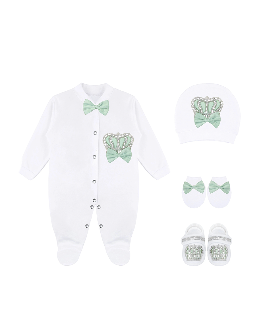 Newborn Baby 4-Piece Cotton Jeweled Layette Gift Set