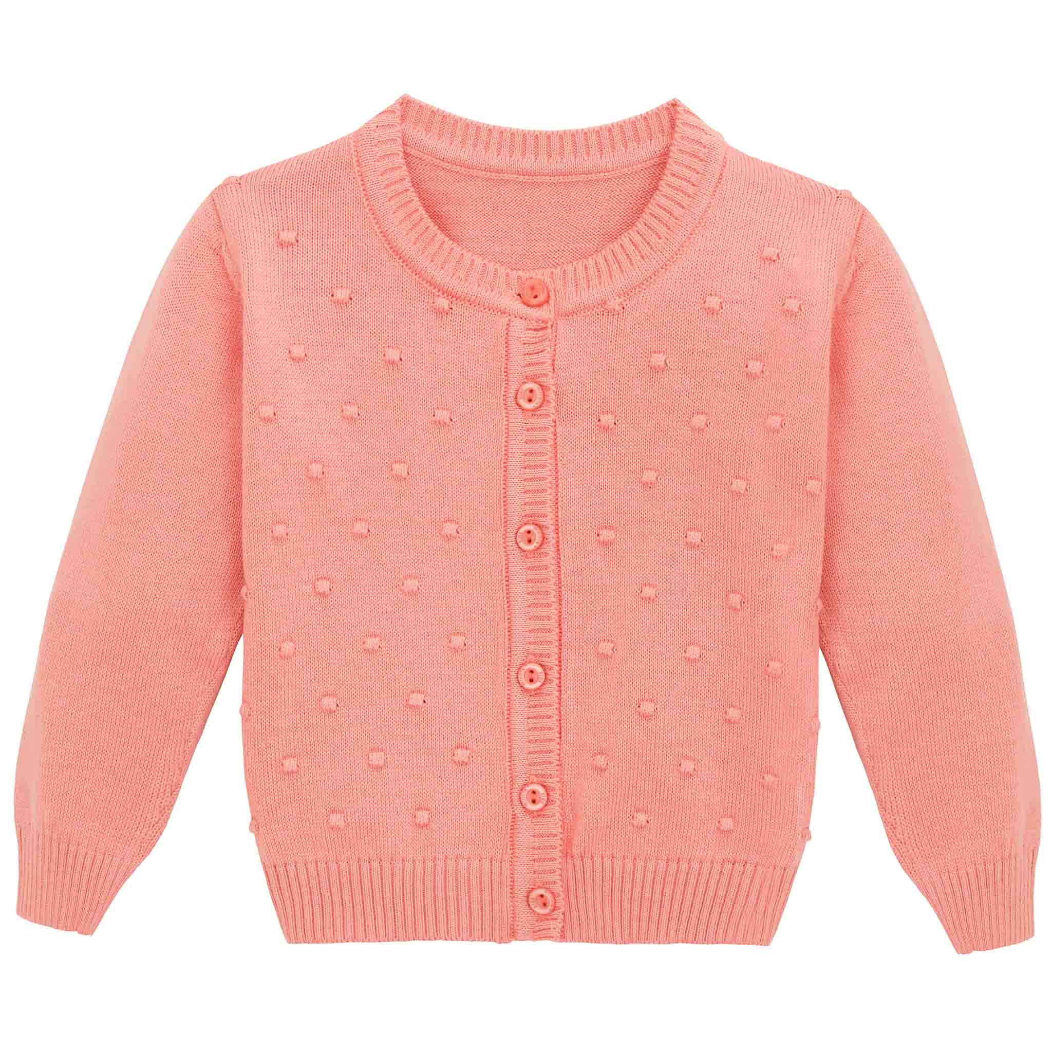 Baby girl knit round neck cardigan witk polka dots on top; perfect baby girl clothes & christmas gift ideas 