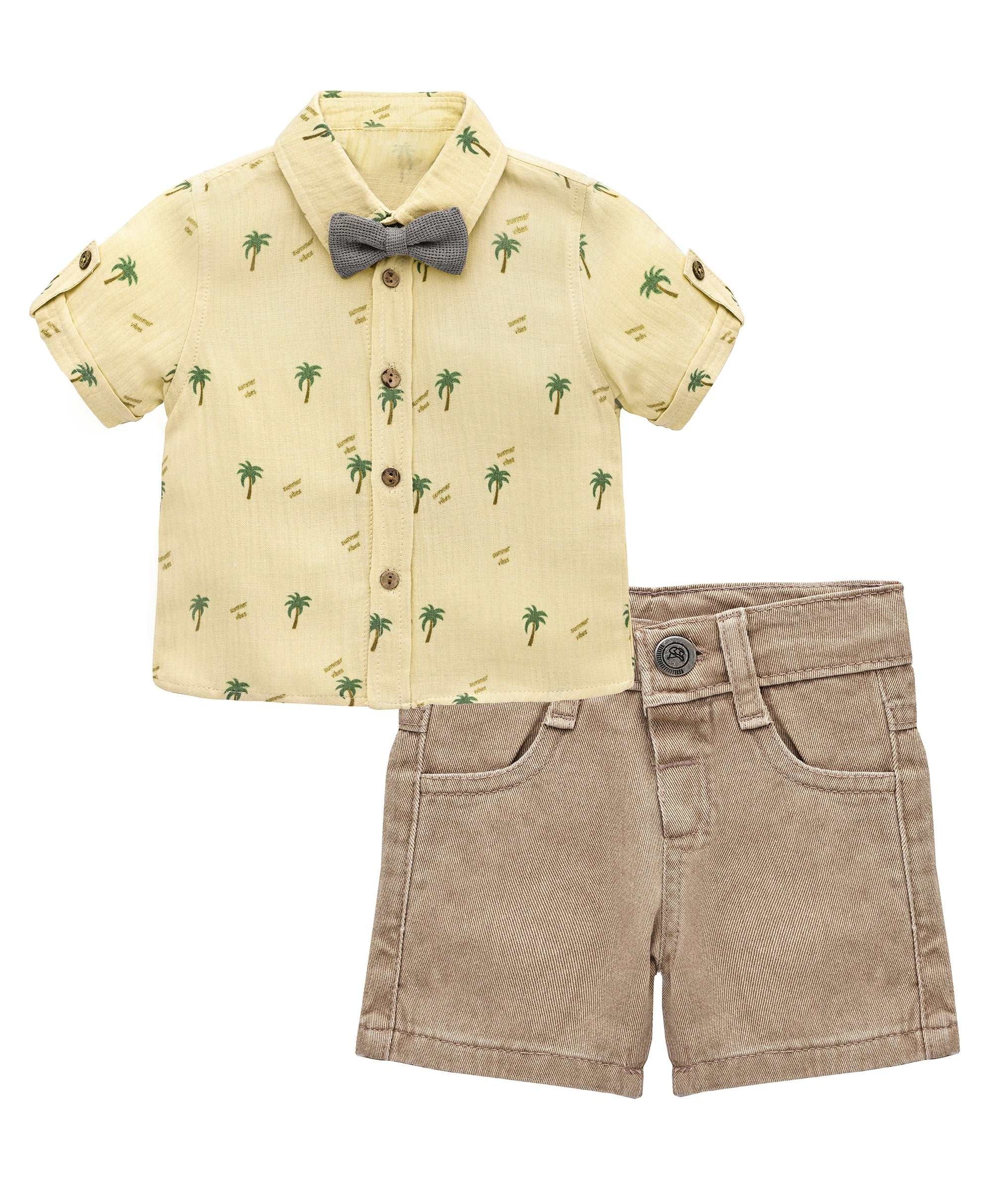 Baby boy shirt & short set with palm tree prints; for baby boy clothes & christmas gift ideas 