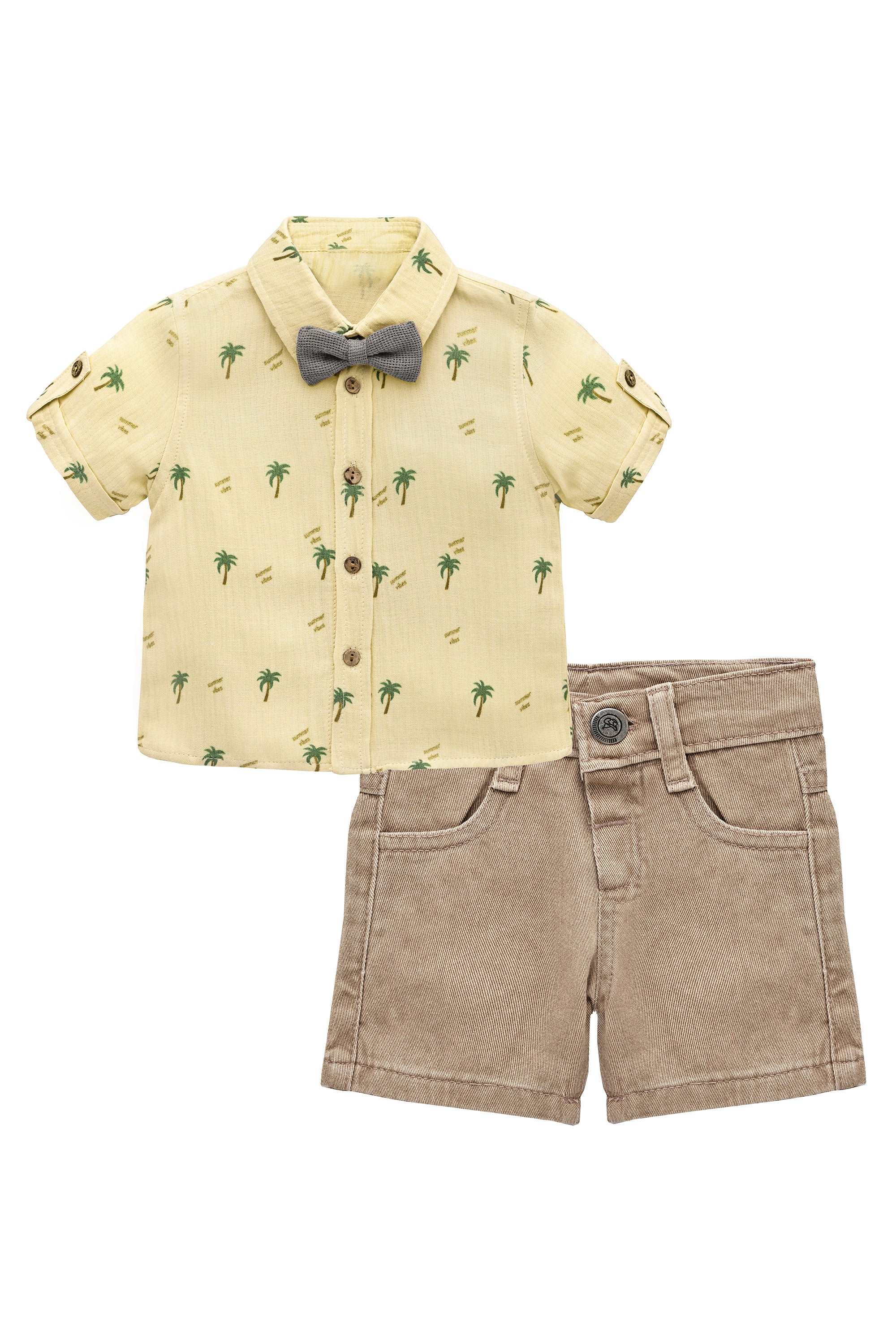 Baby & Toddler Boys' Summer Outfit - Button-Down T-Shirt, Matching Bowtie, and Short Set