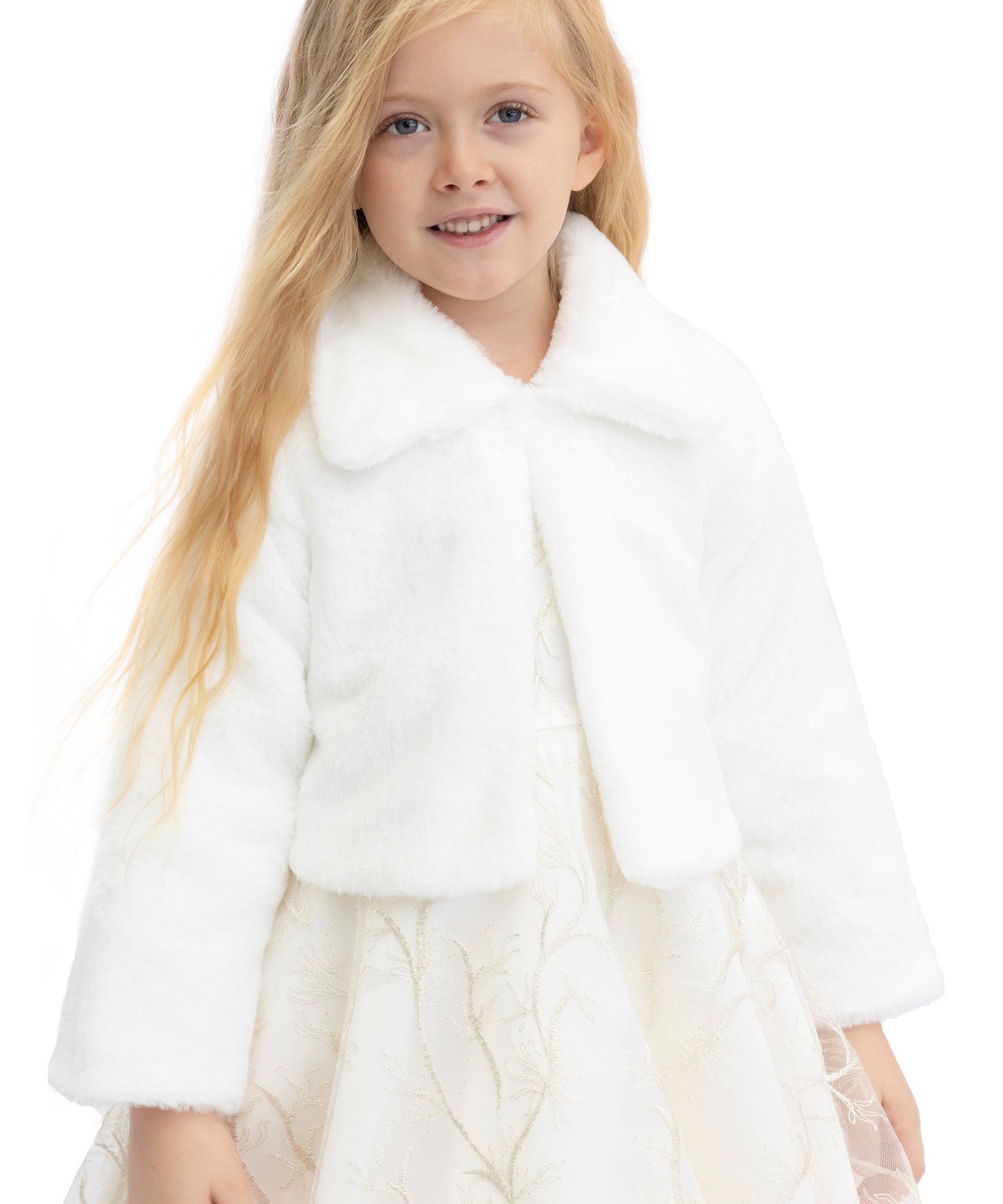 Puffy cozy girls’ bolero jacket with oversized collar; perfect girls christmas dress and Christmas gift ideas 