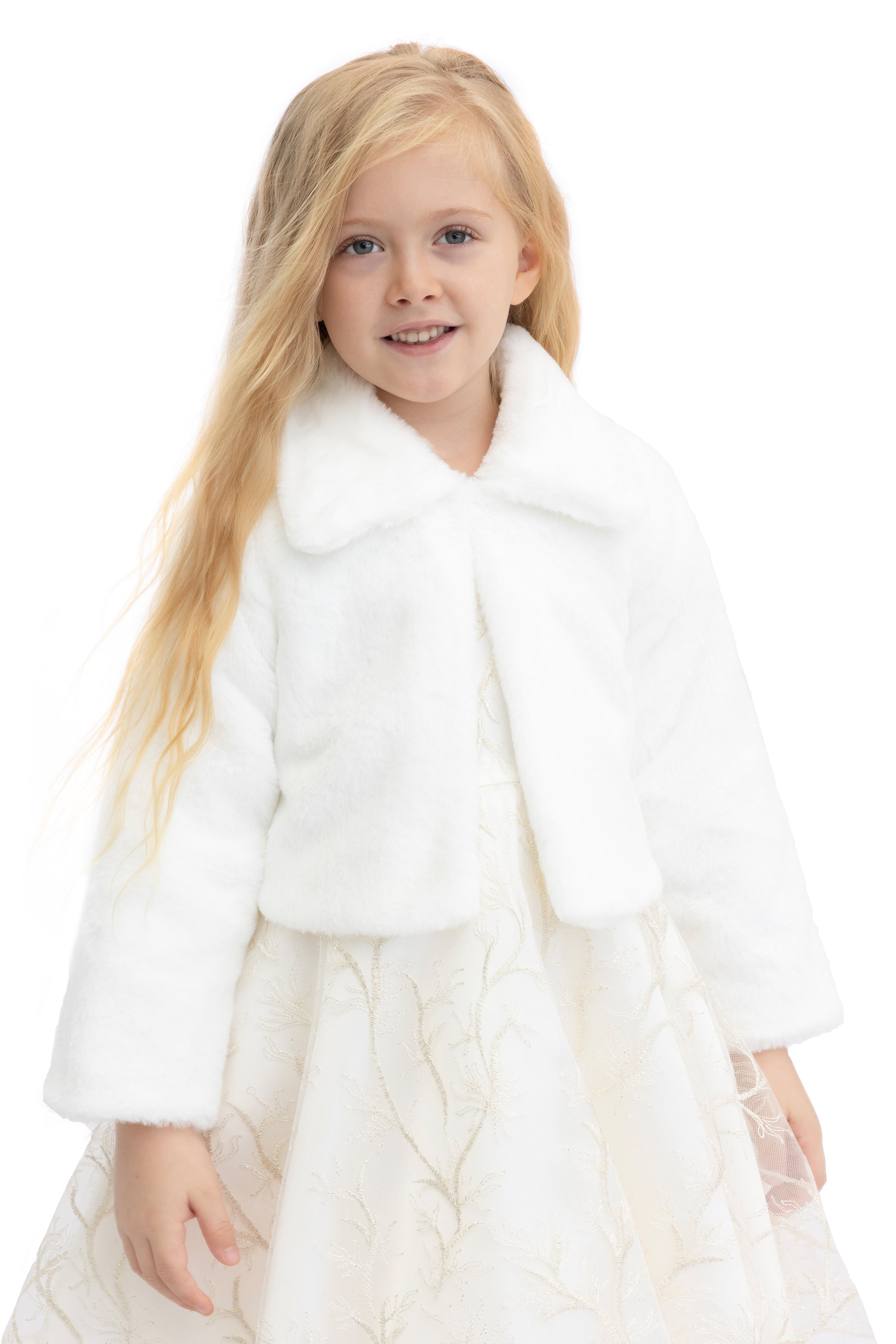 Girls Faux Fur Shrug Jacket Tied Ribbon Cozy Bolero