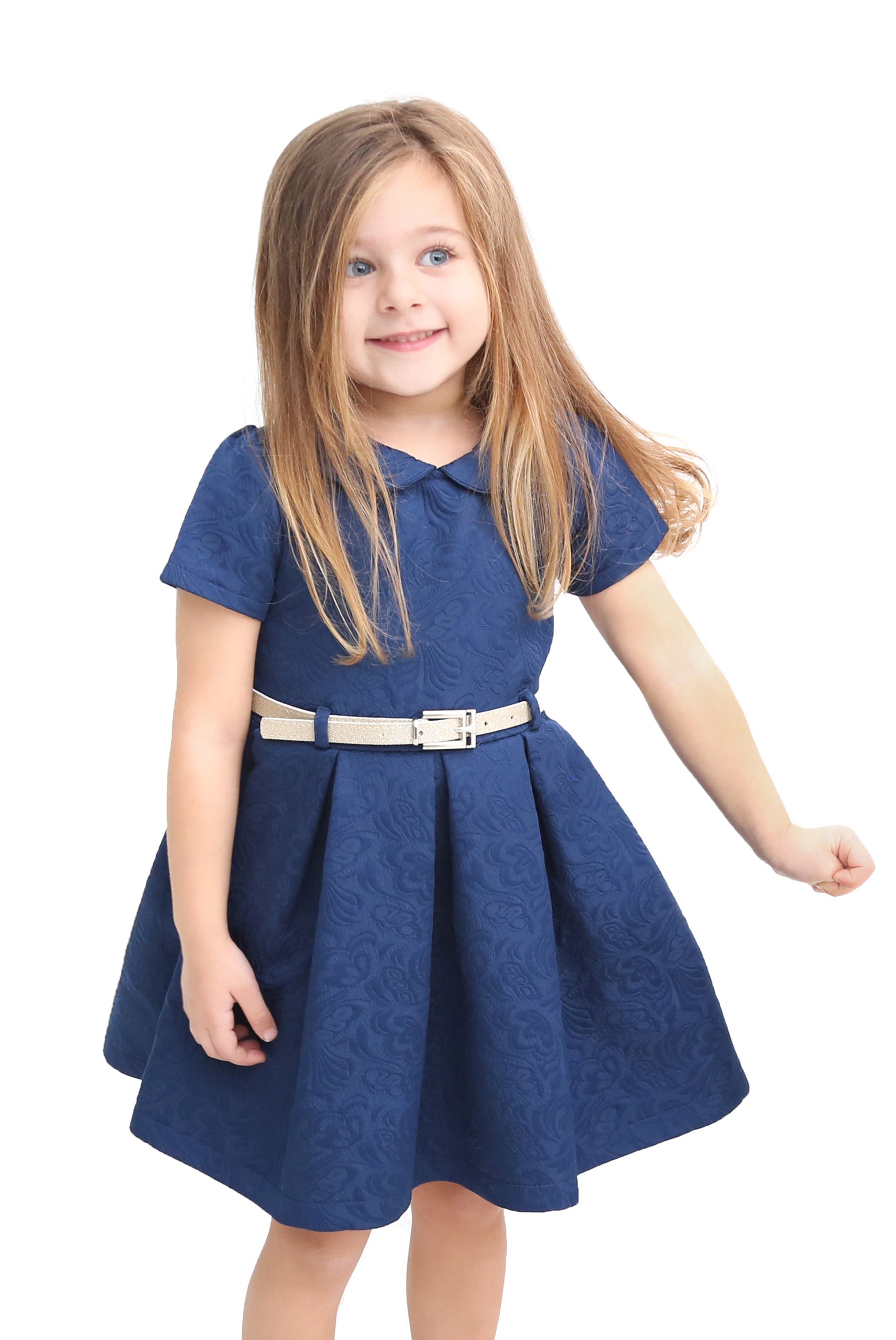 Girls collared short sleeve dress with belt; perfect for christmas gift ideas