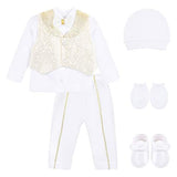 Gentleman's 6-Piece Baby Boys Newborn Long Sleeve White Shirt with Vest and Pant Set 0-3 Months