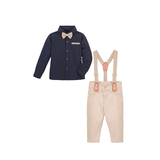 Boys Patterned Shirt & Suspender Pants Set