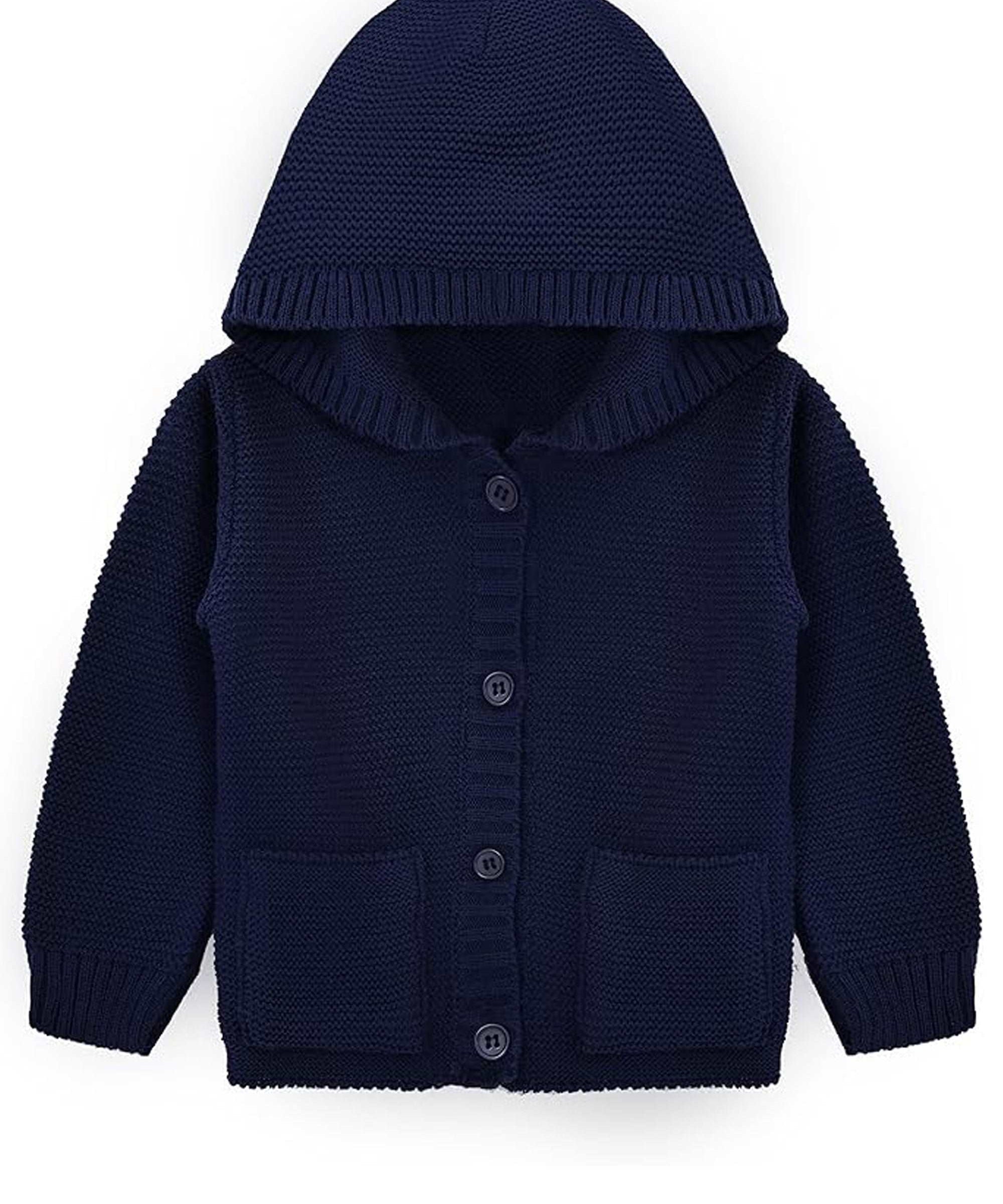 Baby boys knit hooded 4 buttoned cardigan; perfect for baby boy clothes & christmas gift ideas