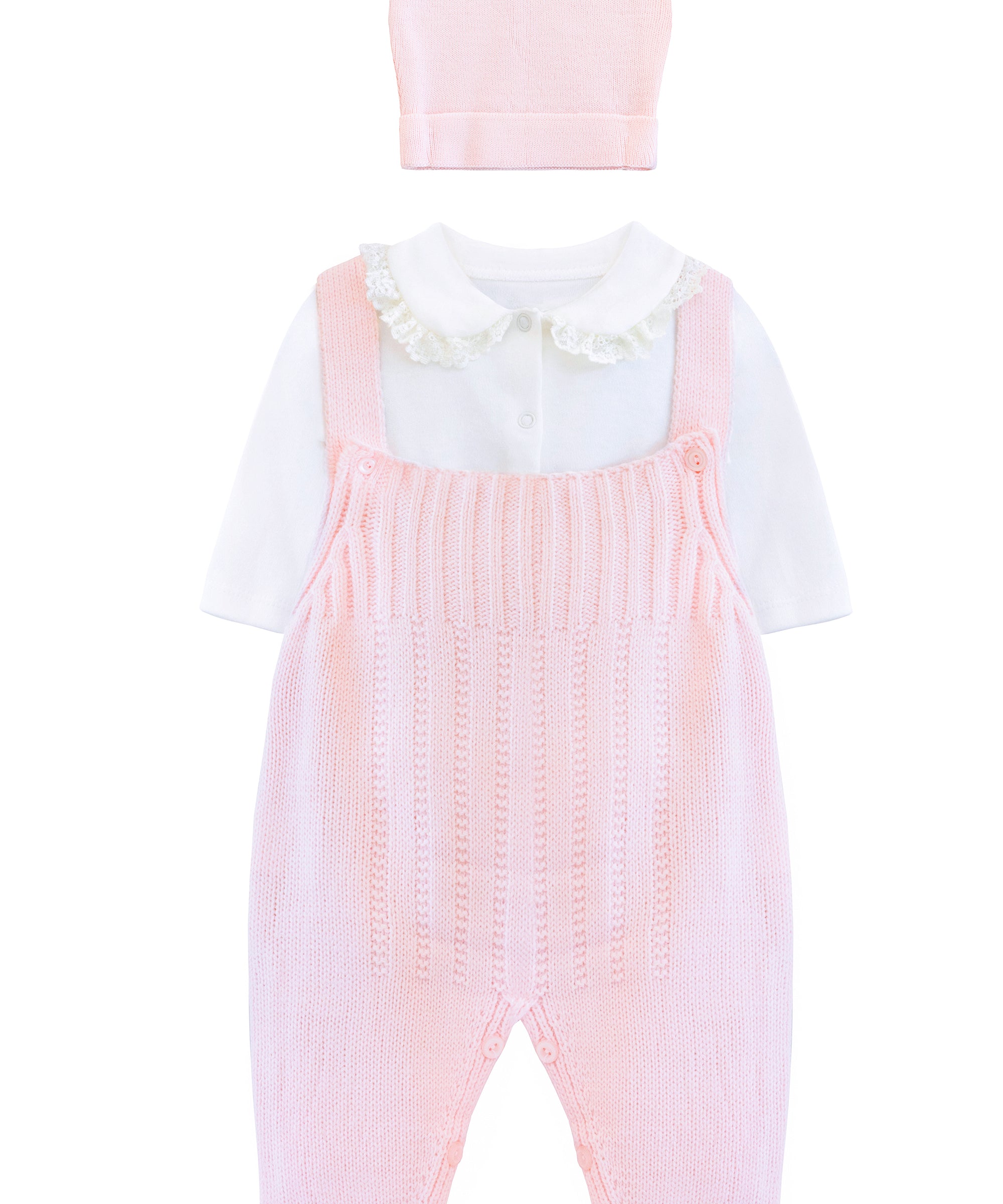 Baby girls lace detail collared shirt with knit romper & matching hat; perfect for baby girl clothes & christmas gift ideas  