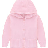 Baby Girls' Hooded Cardigan, Soft Knit Ribbed Button Closure Sweater