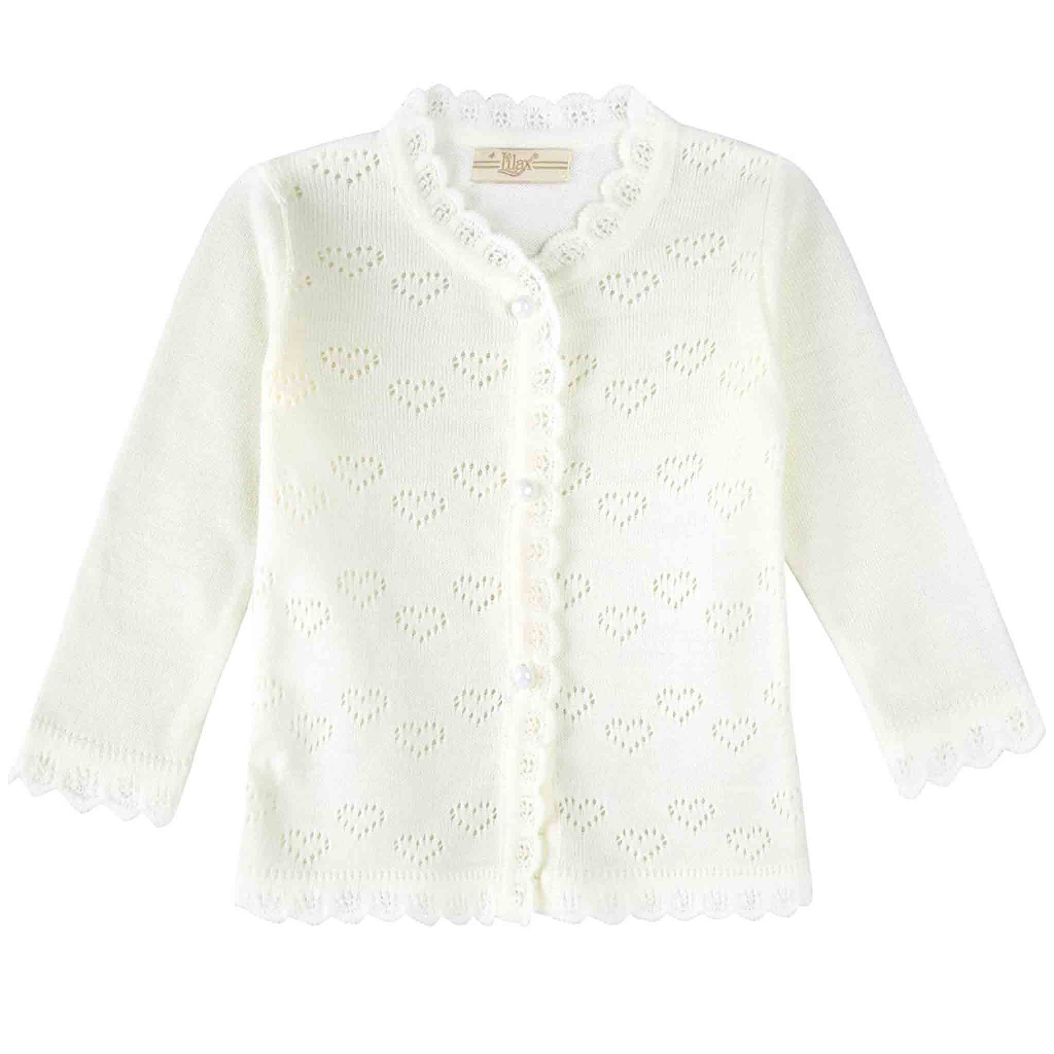 Baby girl knit long sleeve cardigan with hearts; perfect for baby girl clothes & christmas gift ideas 