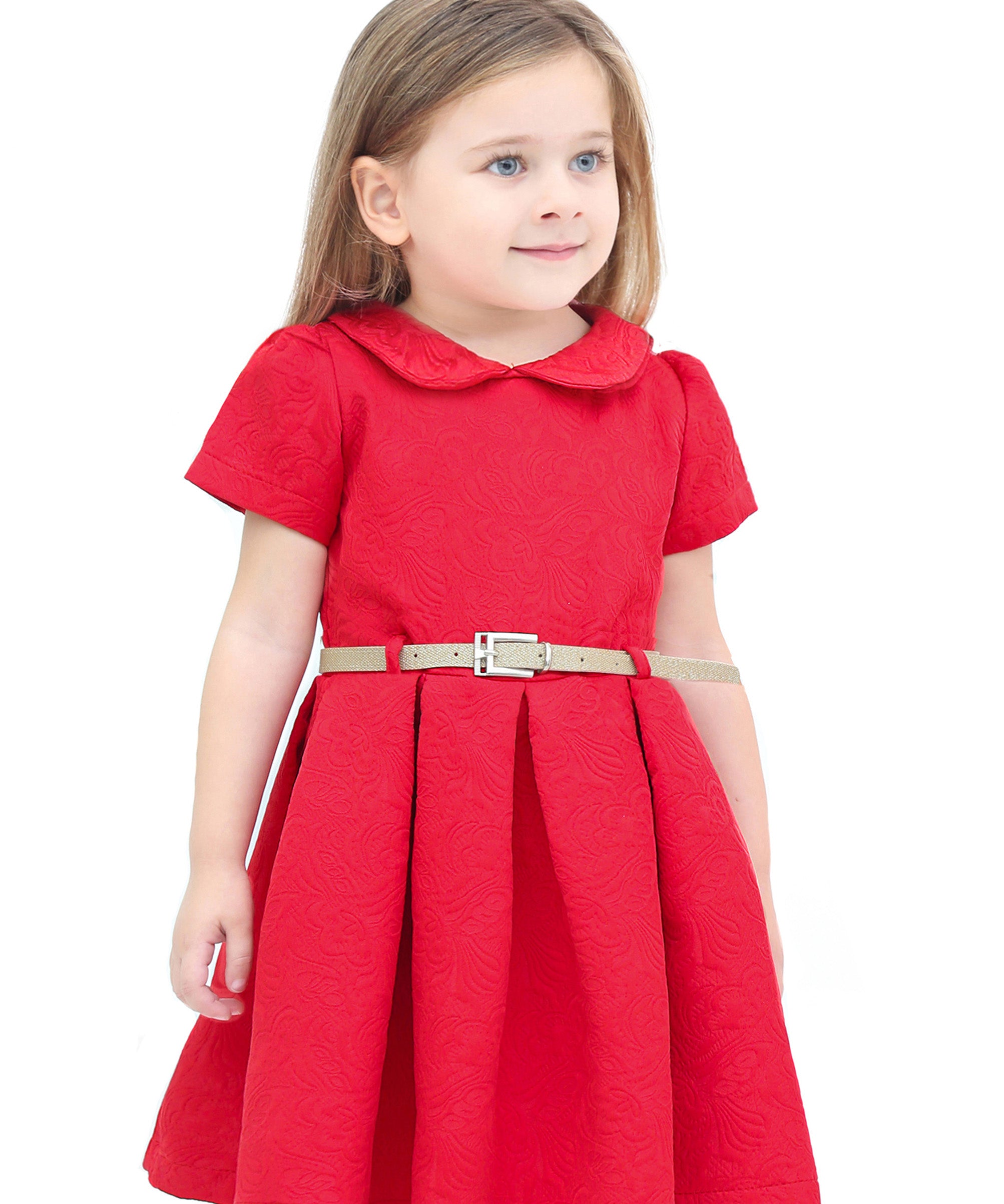 Girls collared short sleeve dress with belt; perfect for christmas gift ideas