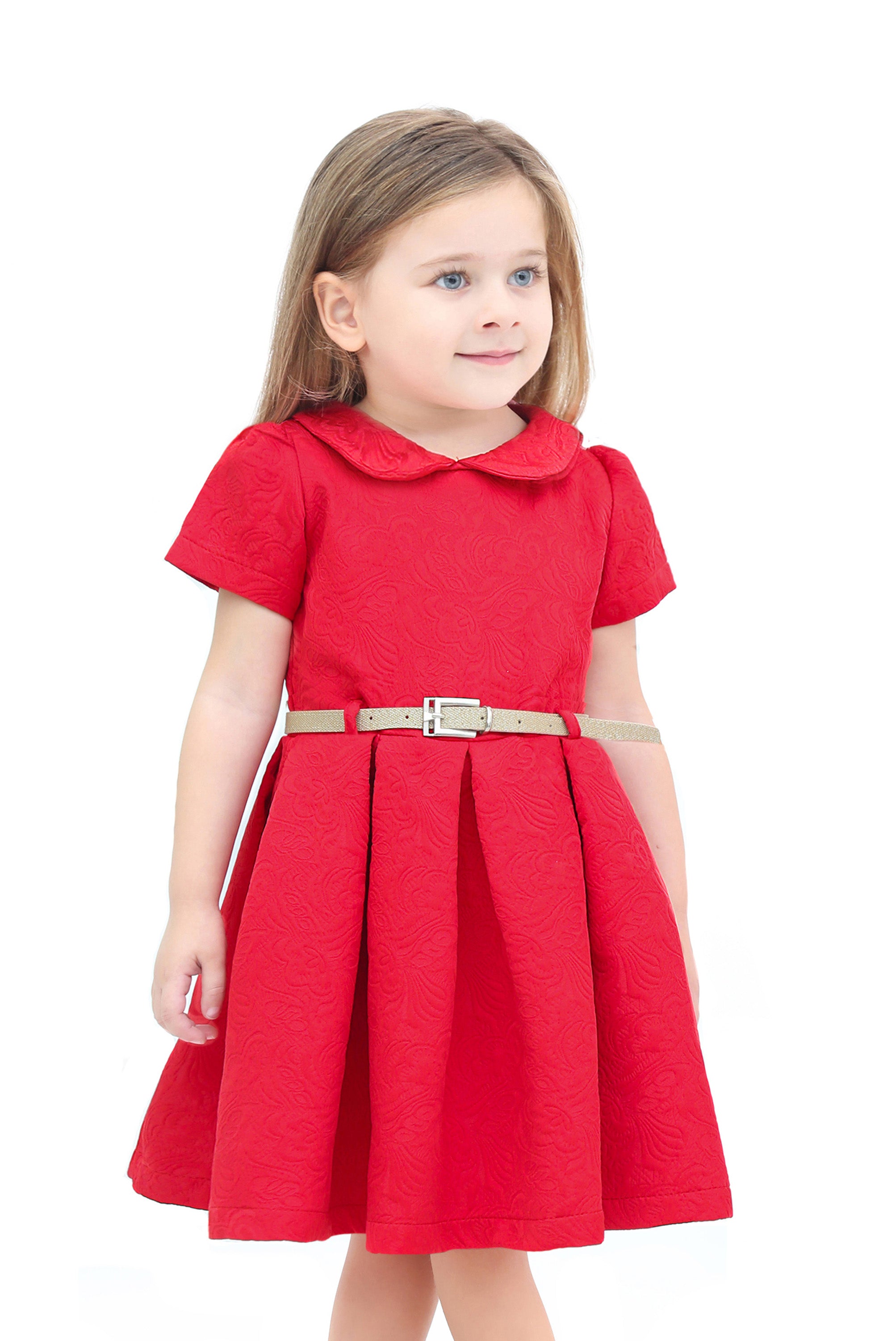 Girls collared short sleeve dress with belt; perfect for christmas gift ideas