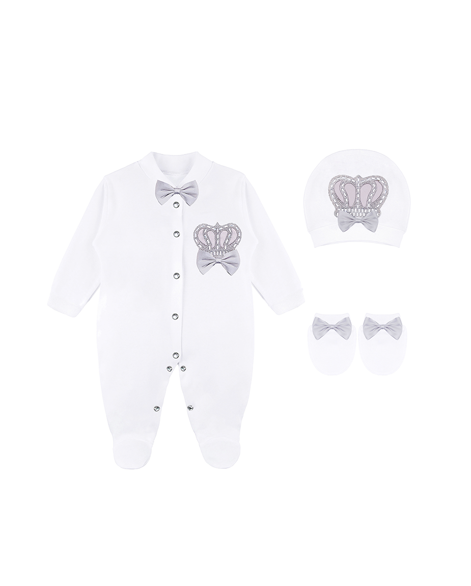 Newborn 3-Piece Cotton Jeweled Crown Layette Set