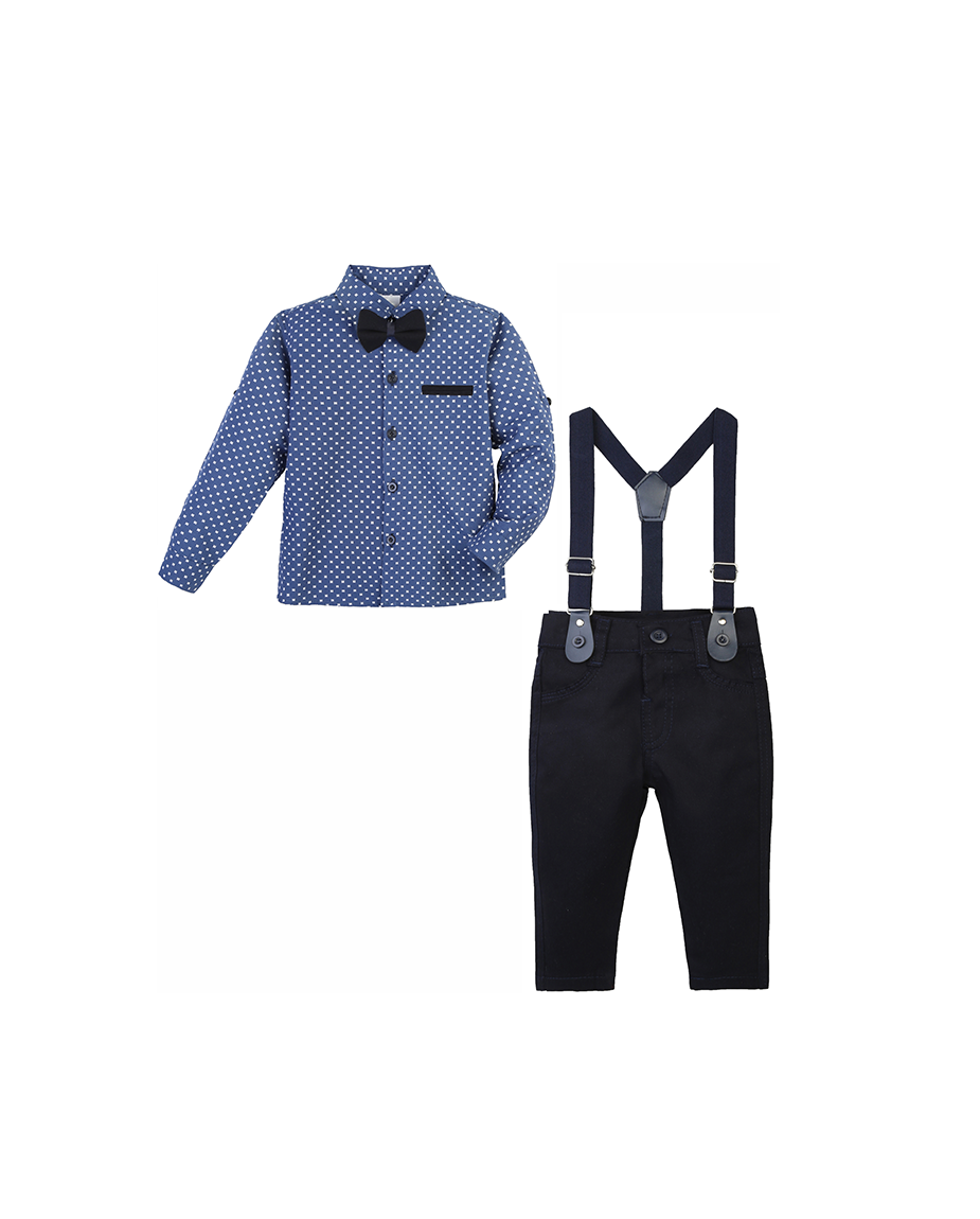 Boys Patterned Shirt & Suspender Pants Set