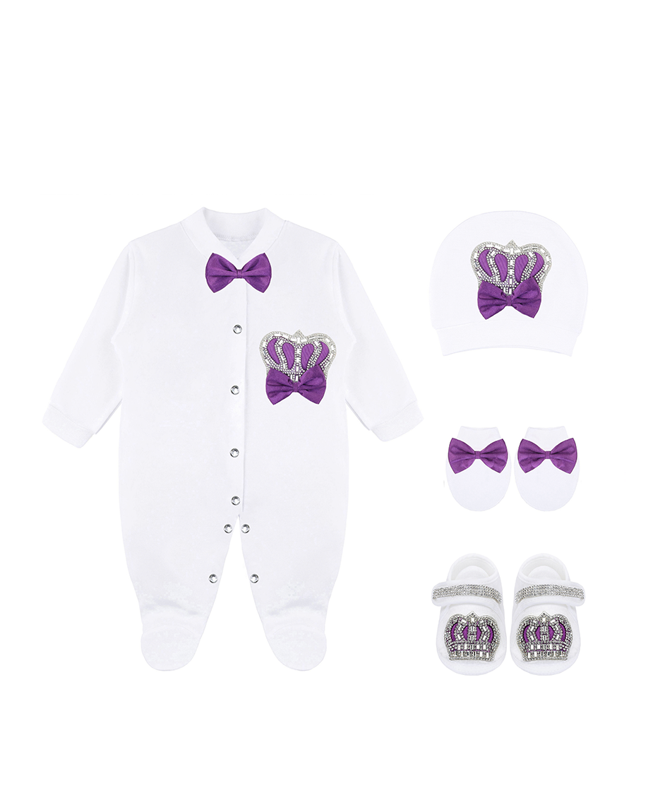 Newborn Baby 4-Piece Cotton Jeweled Layette Gift Set