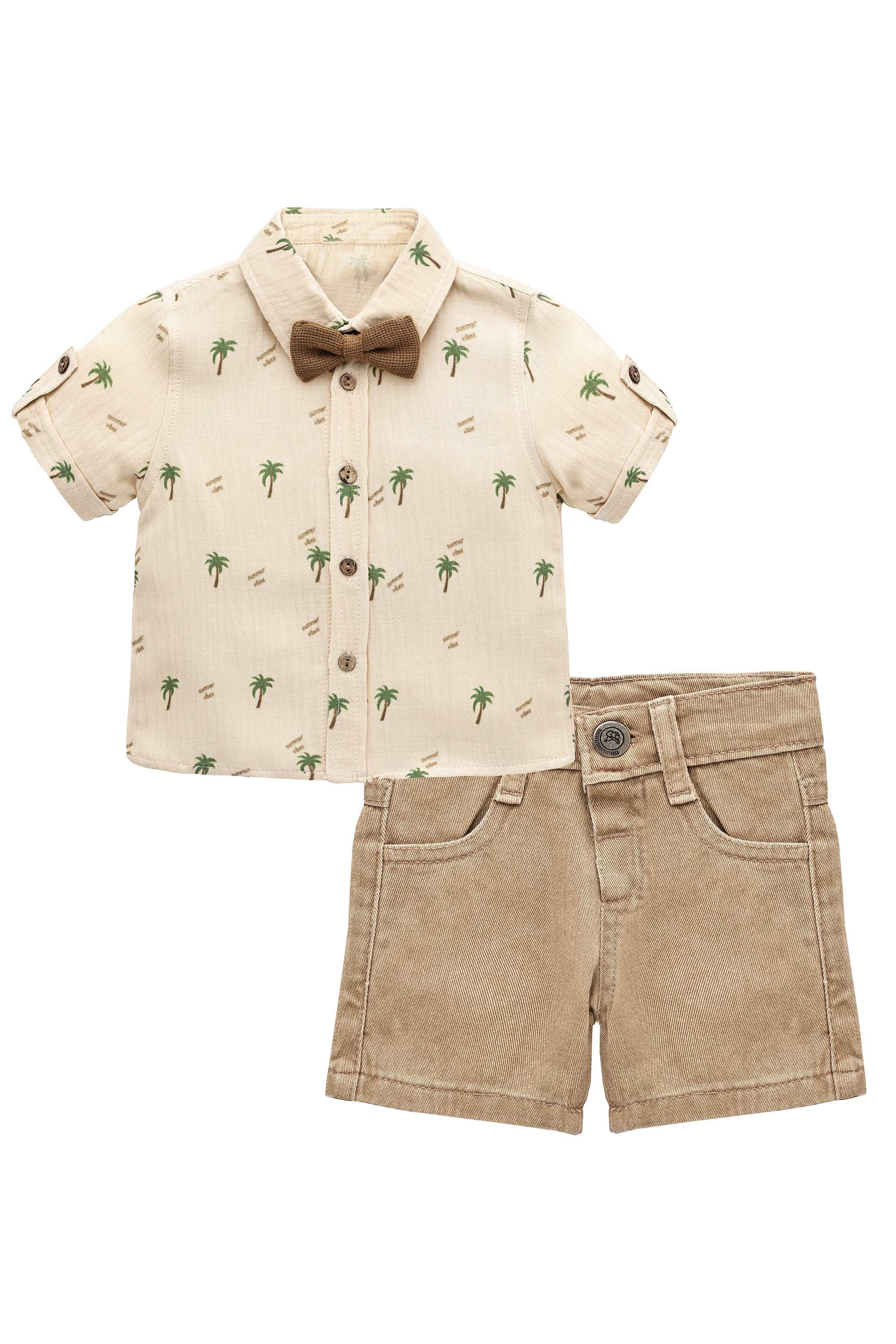 Baby & Toddler Boys' Summer Outfit - Button-Down T-Shirt, Matching Bowtie, and Short Set