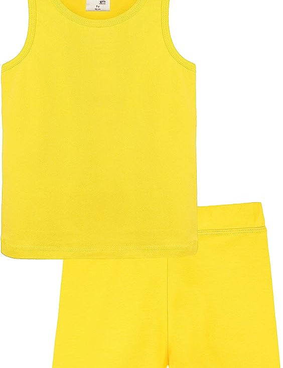 Girls cotton solid basic racerback tanktop and shorts set; perfect for baby girl clothes & christmas gift ideas  