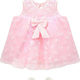 Baby girl tulle-skirt dress bow details; for baby girl clothes & christmas gift ideas