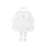 Baby White Lace & Satin Detailed Christening Dress Set