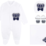 Baby Boy Newborn Crown Jewels Layette 4-Piece Gift Set, Newborn Footie for Baby Shower