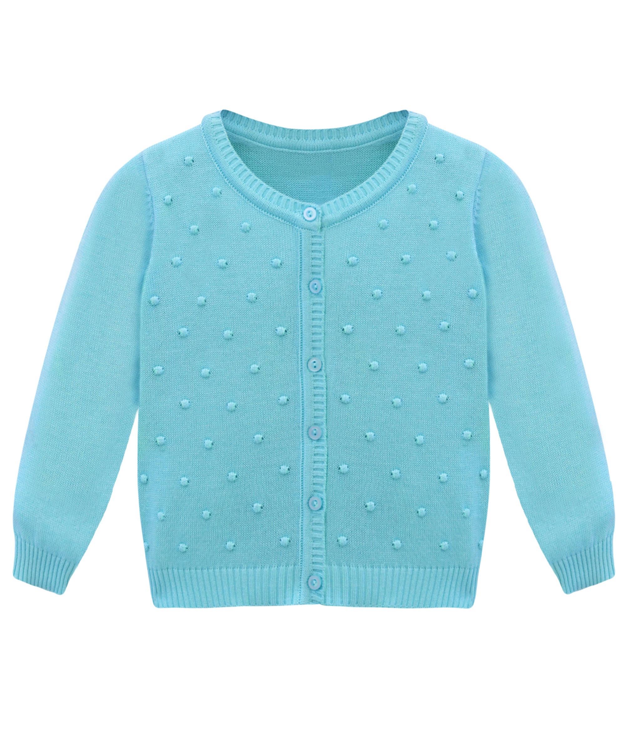 Baby girl knit round neck cardigan witk polka dots on top; perfect baby girl clothes & christmas gift ideas 