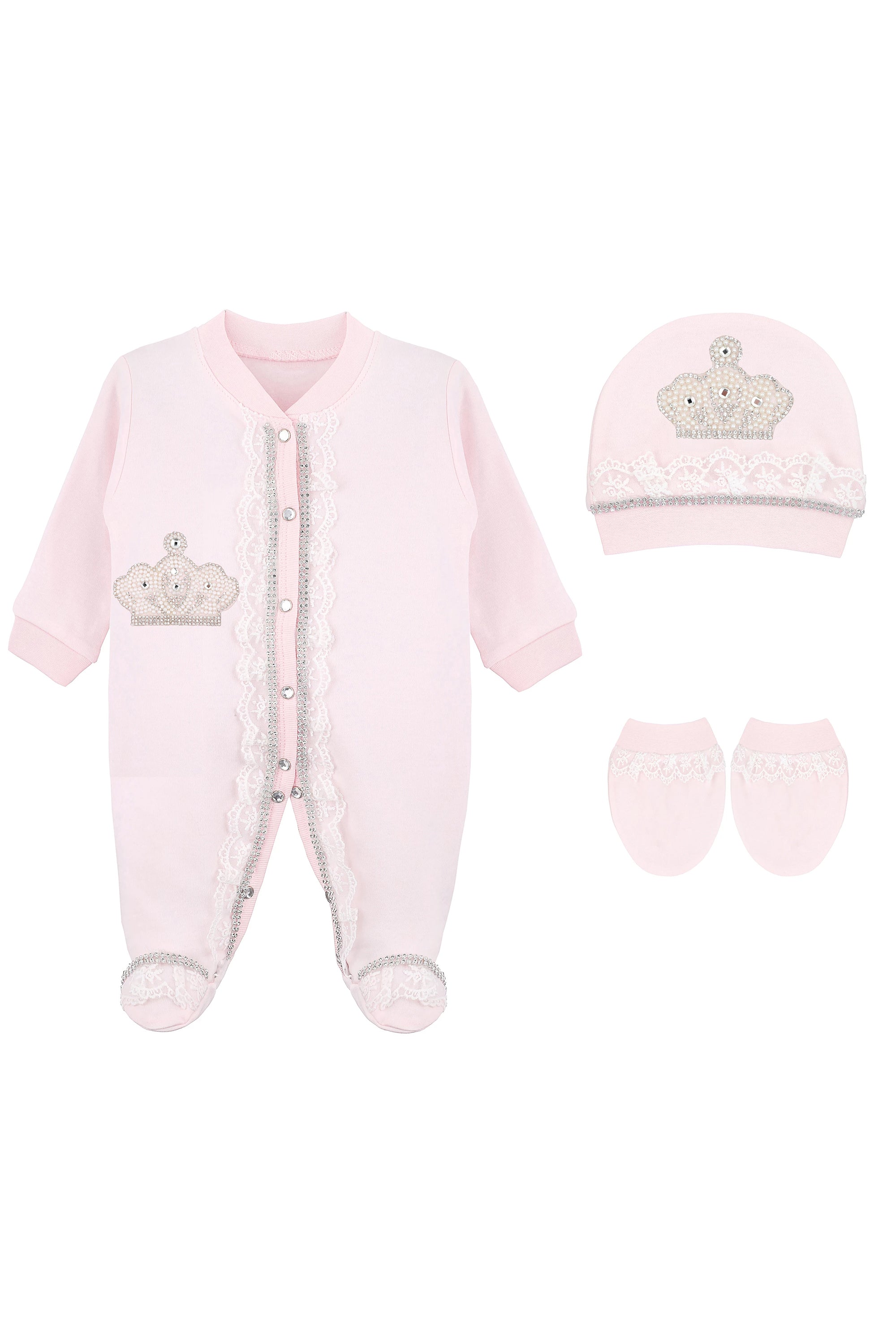 Jeweled Crown Layette Gift Set for Baby Girls: 3 Pieces LILAX