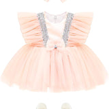 Baby girl sequined embellished tulle dress ; perfect for baby girl clothes & christmas gift ideas