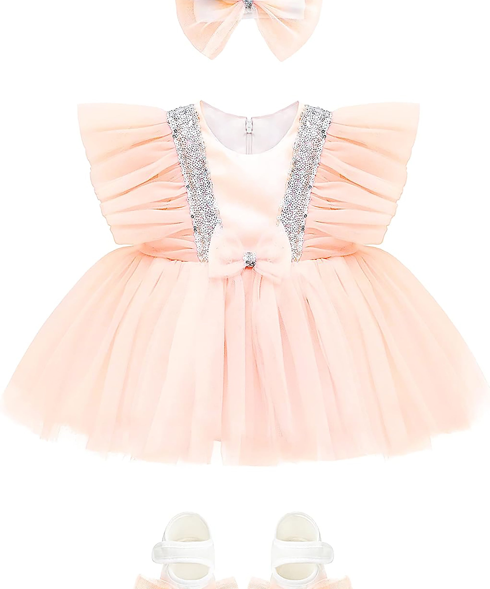 Baby girl sequined embellished tulle dress ; perfect for baby girl clothes & christmas gift ideas