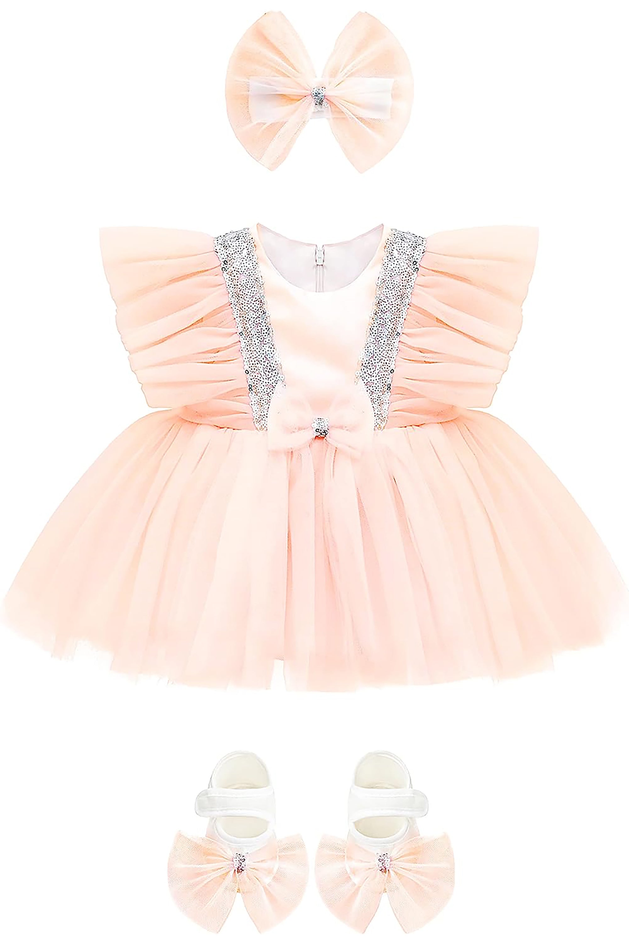 Baby girl sequined embellished tulle dress ; perfect for baby girl clothes & christmas gift ideas