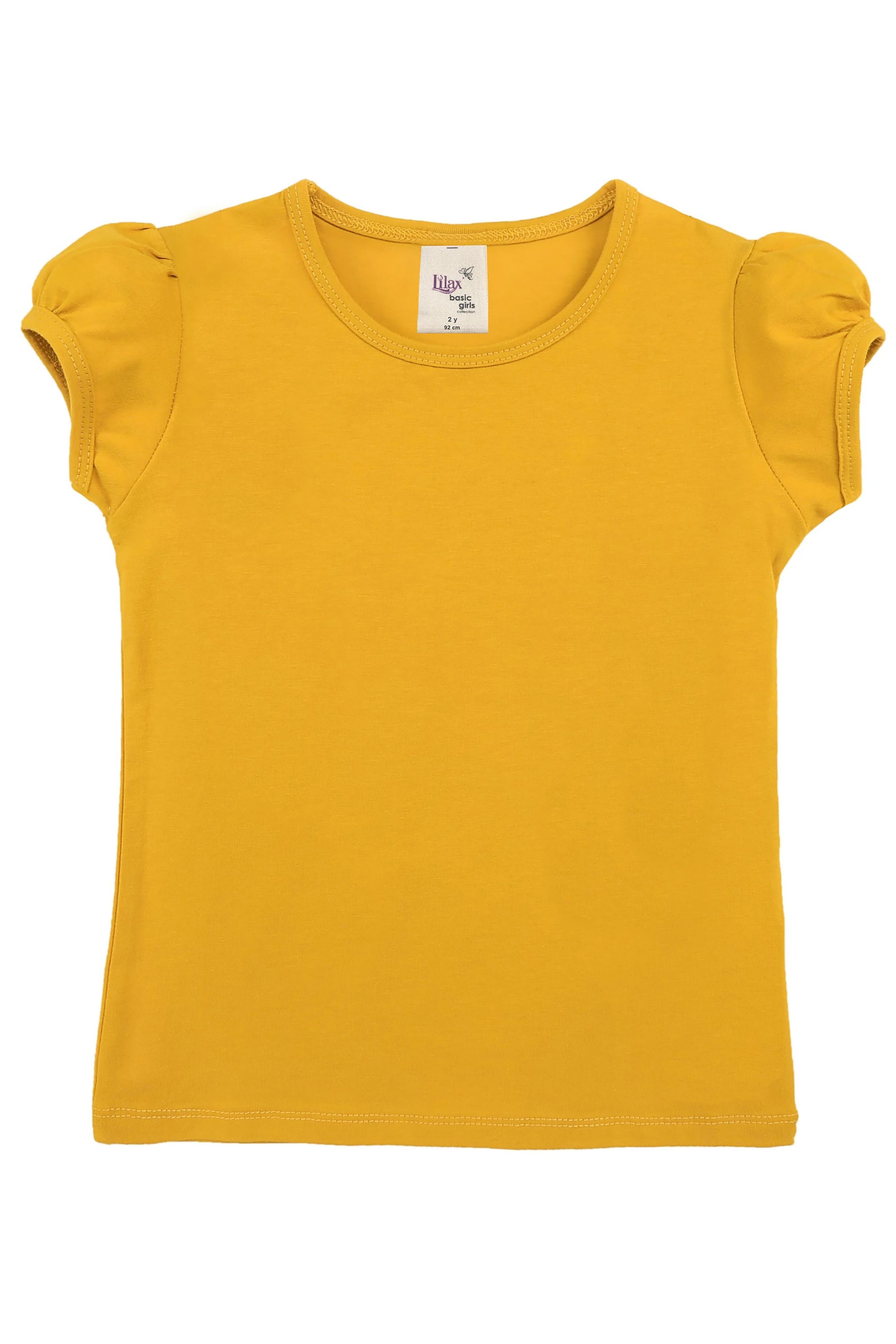 Girls' Basic Cotton T-Shirt  Short Puff Sleeve Crewneck / 11-12 Years LILAX