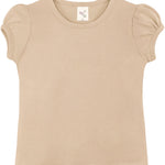 Girls' Basic Cotton T-Shirt  Short Puff Sleeve Crewneck / 11-12 Years LILAX