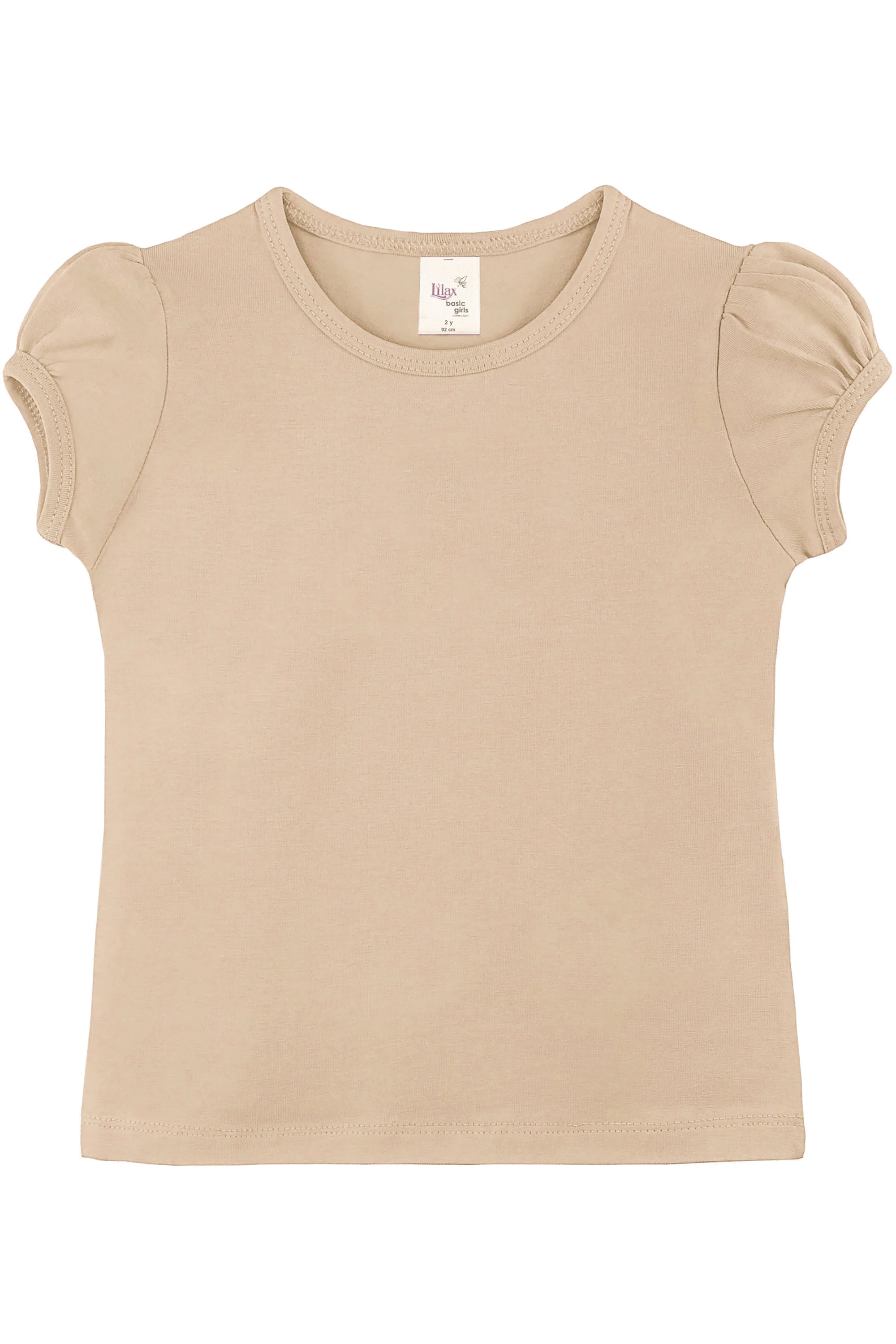 Girls' Basic Cotton T-Shirt  Short Puff Sleeve Crewneck / 11-12 Years LILAX