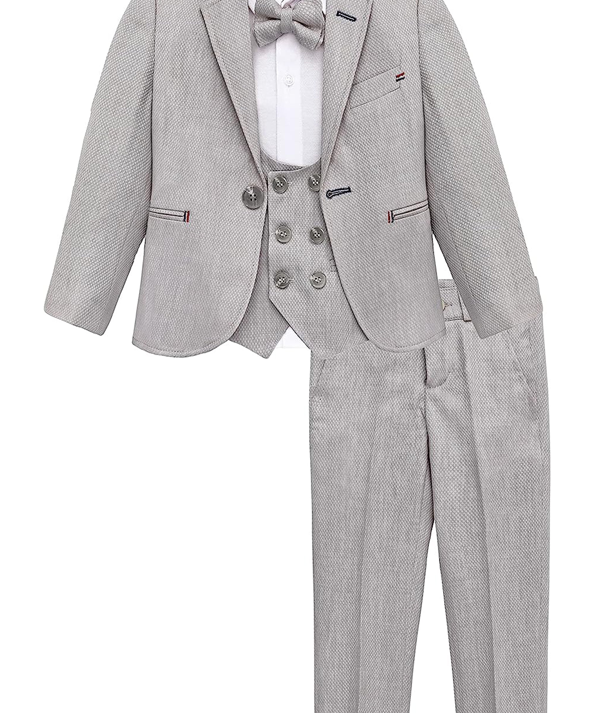 Boys 5 piece tuxedo suit with jacket, shirt, pants, vest and bow tie; perfect for baby boy clothes & christmas gift ideas  