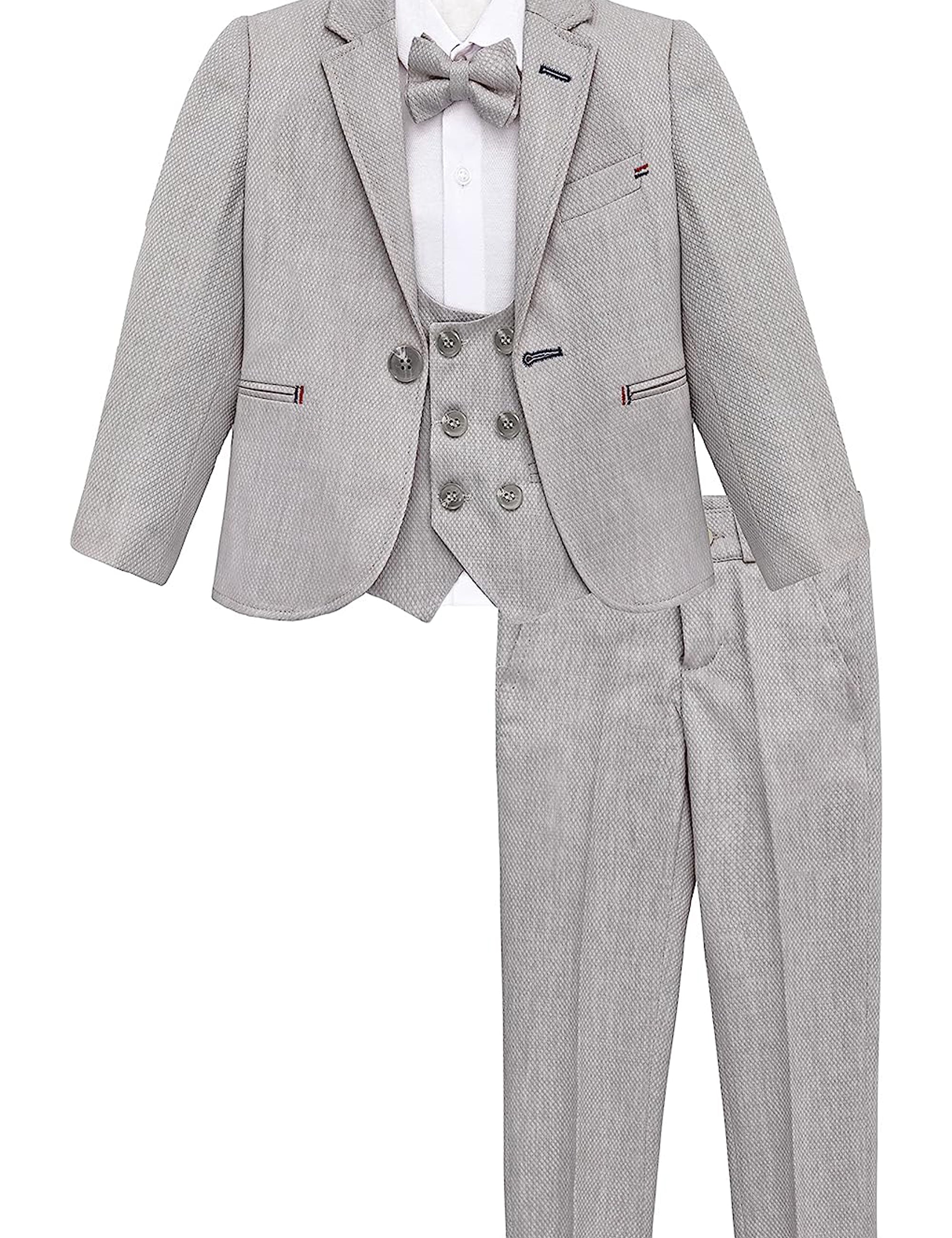 Boys 5 piece tuxedo suit with jacket, shirt, pants, vest and bow tie; perfect for baby boy clothes & christmas gift ideas  