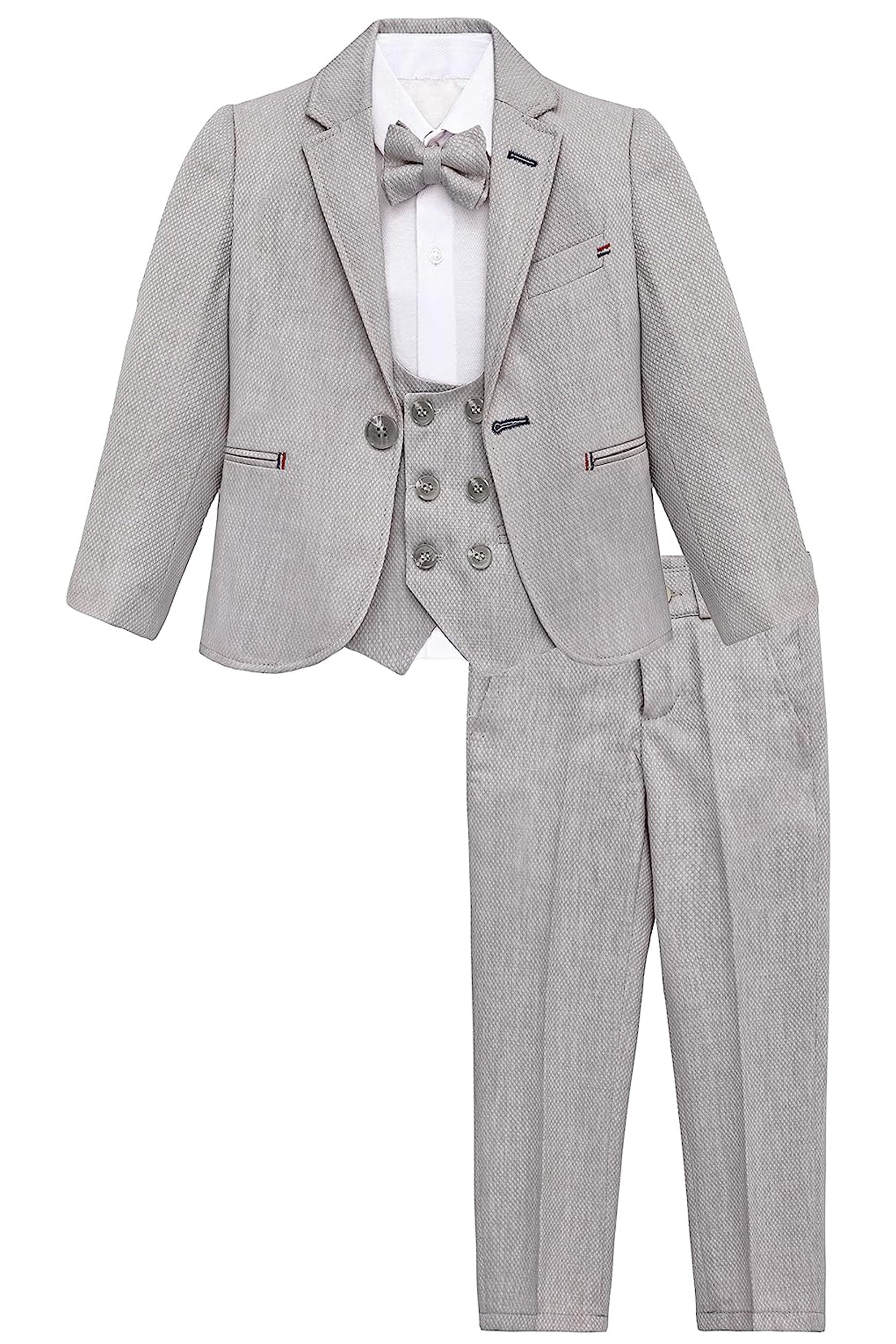 Little & Youth Boys Suit Set - Formal Jacket, Vest, Pants, Shirt, and Matching Bowtie - 5 Piece Ensemble LILAX