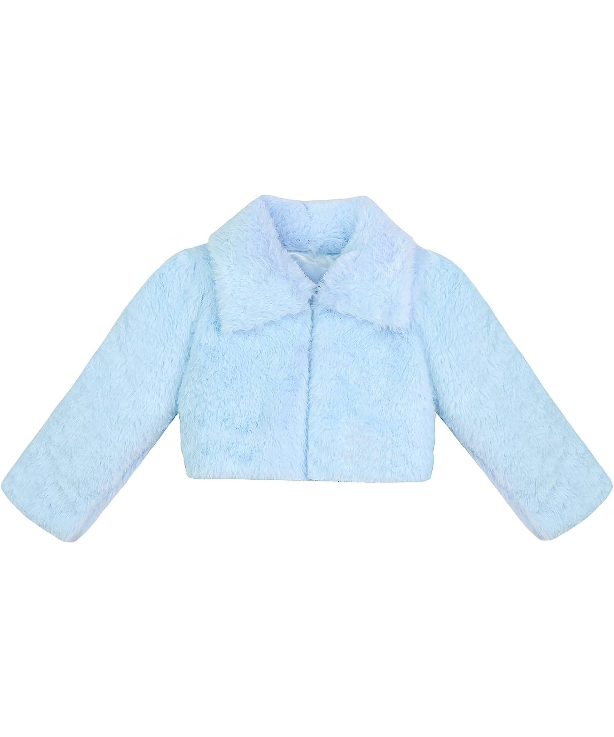 Puffy cozy girls’ bolero jacket with oversized collar and tied bow; perfect girls christmas dress and Christmas gift ideas 